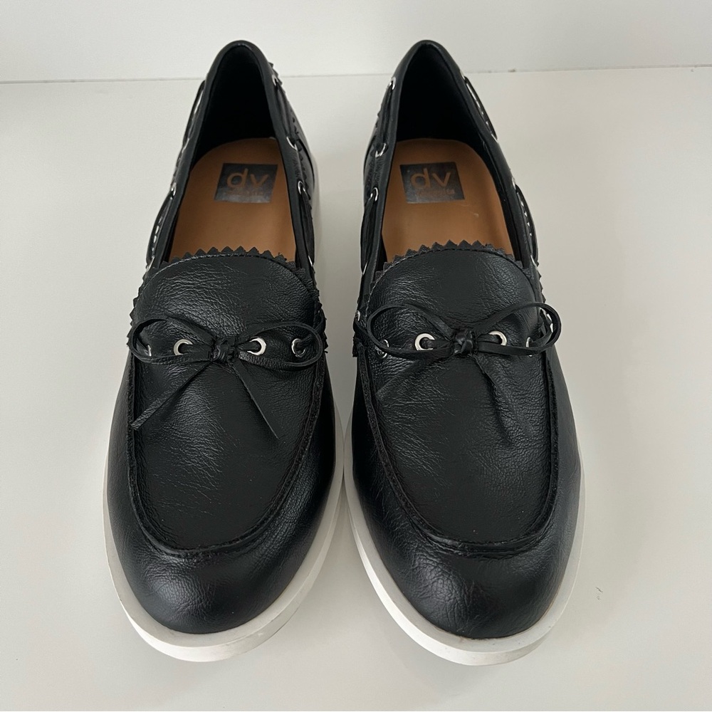 DOLCE VITA Lagoon Block Heeled Faux Leather Boat Shoe Loafer in Black NEW - Picture 6 of 13